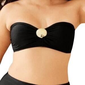 NWT Shade And Shore Black Bandeau Bikini Top Gold Shell Convertible Size Medium